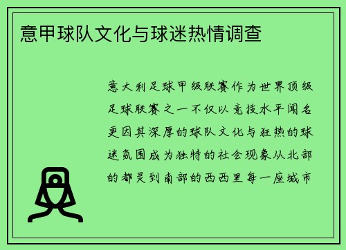 意甲球队文化与球迷热情调查